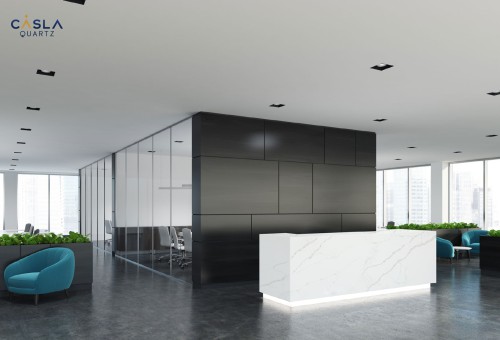 9 mẫu quầy lễ tân ốp đá nhân tạo đẹp sang trọng, bền chắc