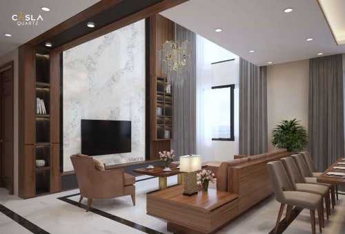 Combination of wooden furniture and high-grade artificial quartz stone Caslaquartz