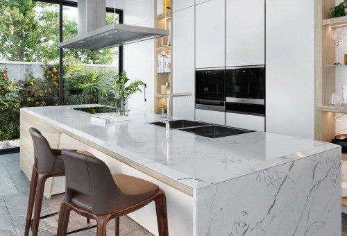 Top choice for interior: Calacatta Supreme artificial quartz
